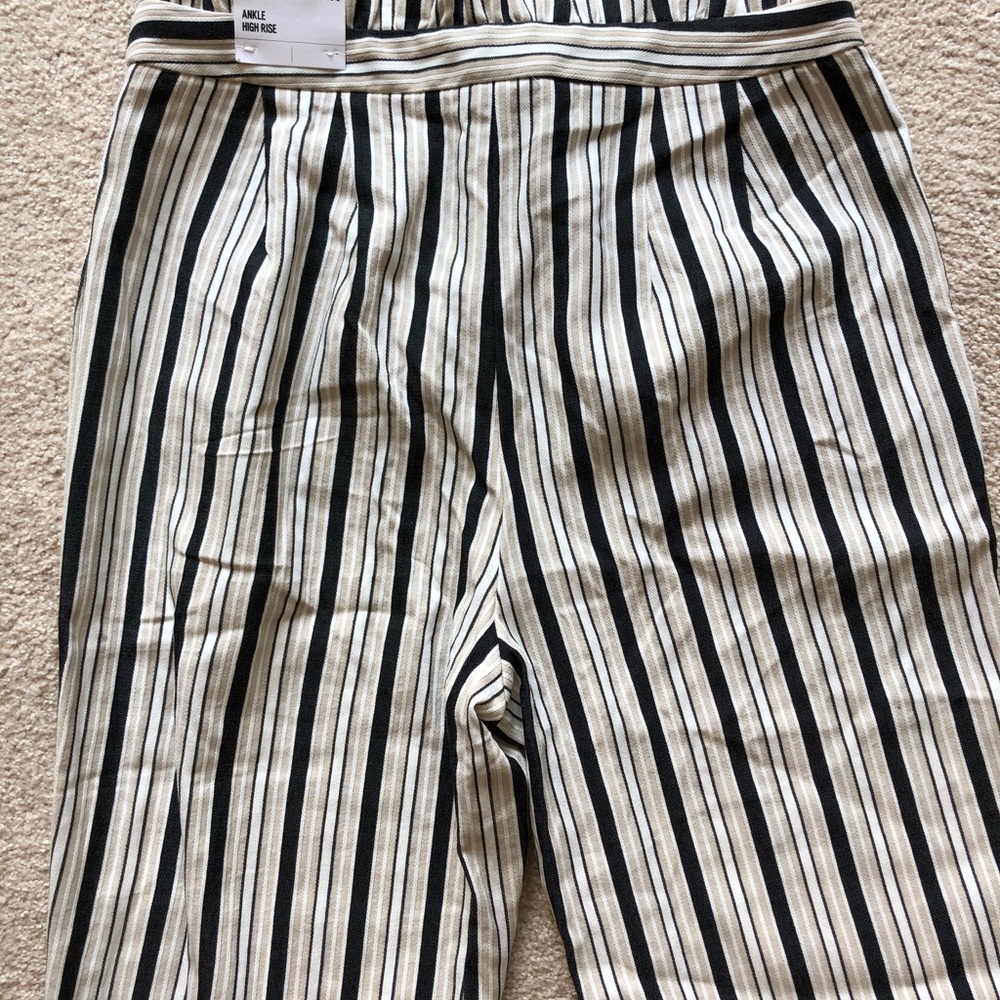 Express High Rise Ankle Striped Paperbag Pants Trousers White Black New Hi Waist - Picture 11 of 13
